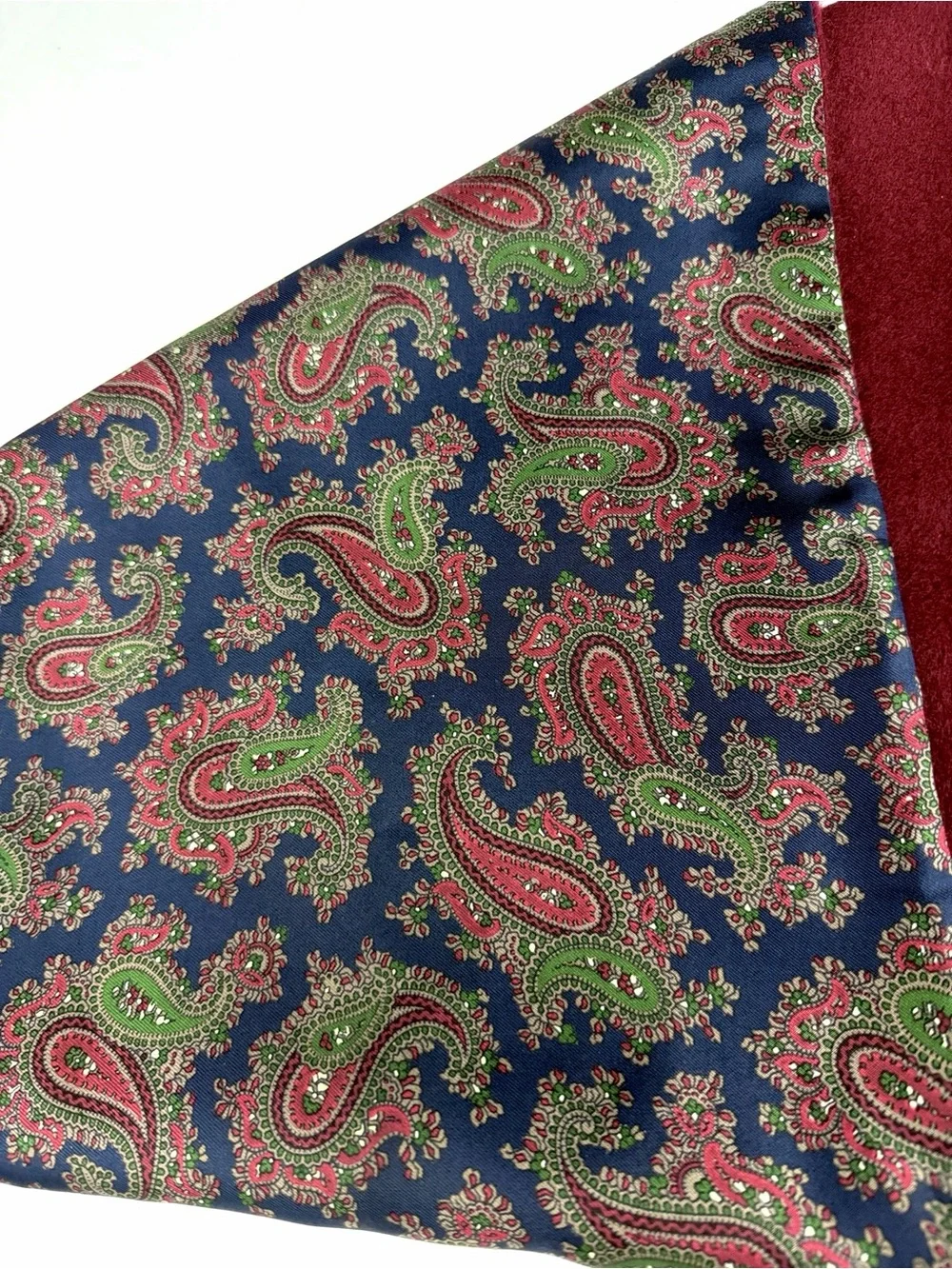 Vintage Christian Dior Doubled Paisley Scarf Silk Wool Navy Burgundy 53x9.5”